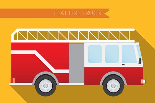Flat design vector illustration city Transportation, fire truck, side view