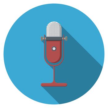 Flat design vector microphone icon with long shadow, isolated