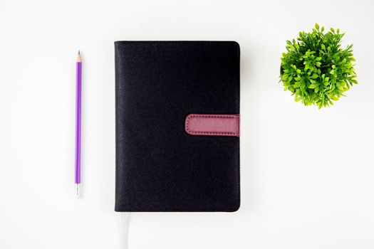 Black cover leather notebook or diary for reminder and memo and 