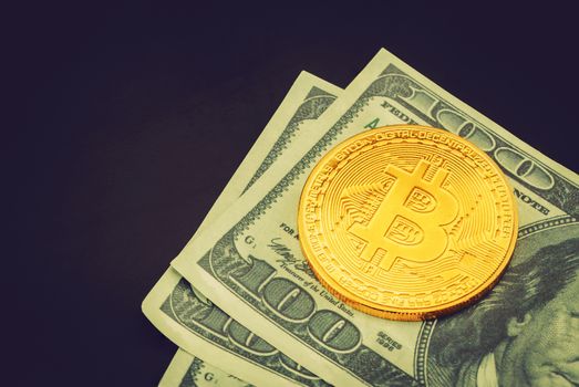 Gold bitcoin on us dollar with currency virtual digital, finance