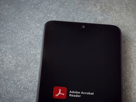 Adobe Acrobat Reader app launch screen with logo on the display 