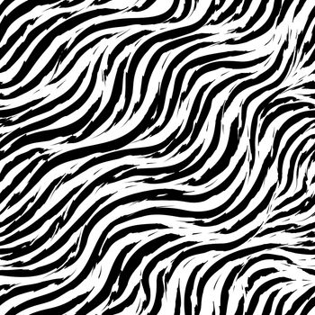 Seamless vector pattern of curving stripes with torn edges. blac