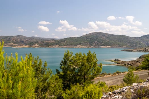 Scenic view at the Gadoura water reservoir on Rhodes island, Gre