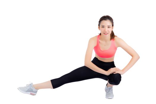 Beautiful portrait young asian woman stretching exercise isolate