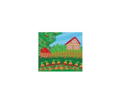rural landscape with apple trees and carrots