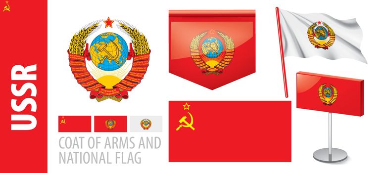 Vector set of the coat of arms and national flag of USSR