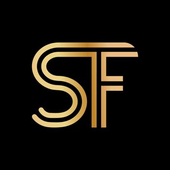 Uppercase letters S and F. Flat bound design in a Golden hue for