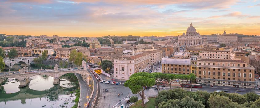 View of old town Rome skyline from Castel Sant'Angelo