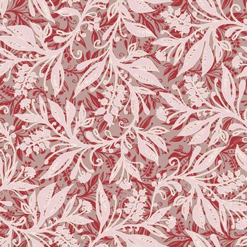 Floral seamless pattern with leaves and berries in wine red, pink and taupe colors