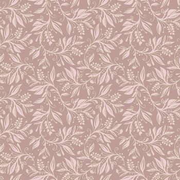 Floral seamless pattern with leaves and berries in pink and taupe colors