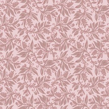 Floral seamless pattern with leaves and berries in wine red, taupe and pink colors