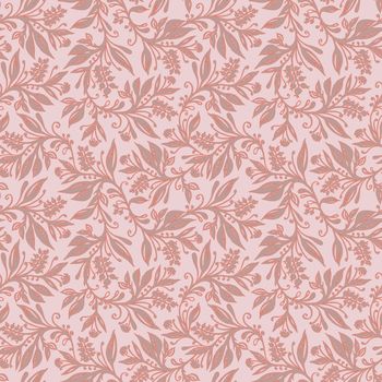 Floral seamless pattern with leaves and berries in coral, pink, taupe colors
