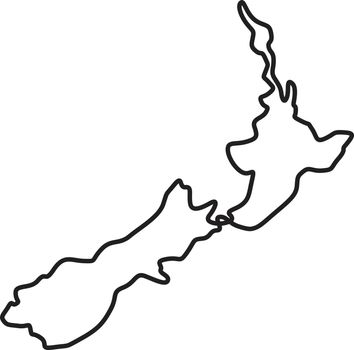 Map of New Zealand Showing North Island and South Island Continuous Line Drawing
