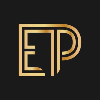Uppercase letters E and P. Flat bound design in a Golden hue for