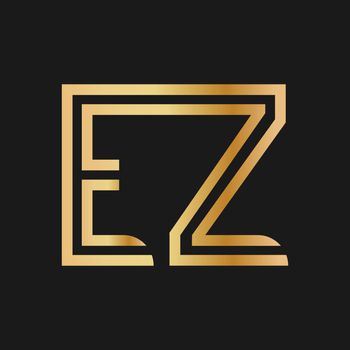 Uppercase letters E and Z. Flat bound design in a Golden hue for