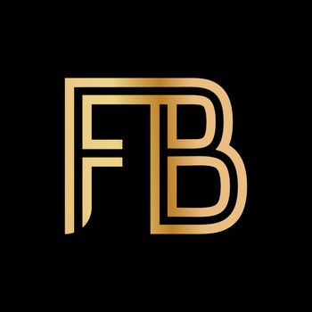 Uppercase letters F and B. Flat bound design in a Golden hue for