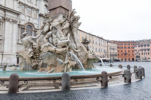 Fountain of the Four Rivers in the empty Piazza Navona 