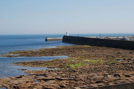 harbour at Seahouses on hazy summer day