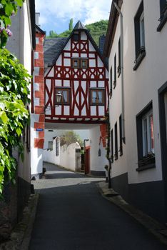 old historic street and woodframed house in Ediger Germany