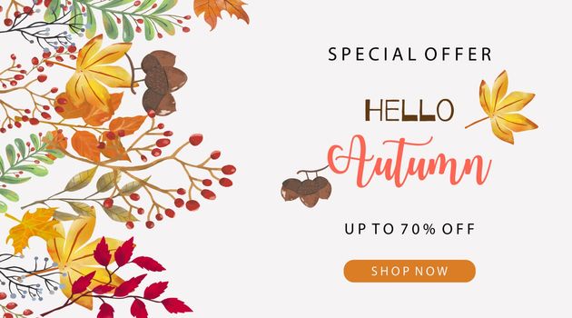 Collection of autumn background set with leaves,maple,acorn,fram