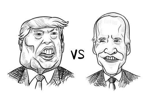 Caricature drawing portrait of Donal trump and Joe Biden.