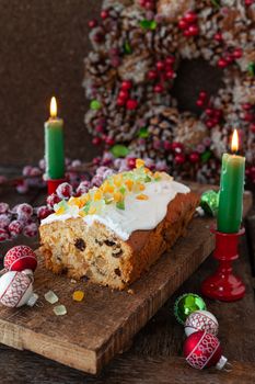 Homemade fruit loaf with frosting
