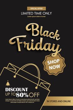 Black friday sale ads banner gold and black color background tem