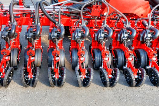 Multi-row modern seeder used in the agricultural sector.