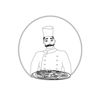 chef with pizza - icon, hand-drawing illustration