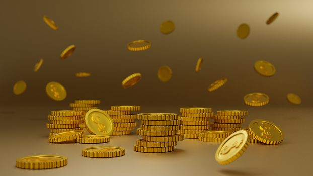 Stack of golden coins gold background. 3D rendering.