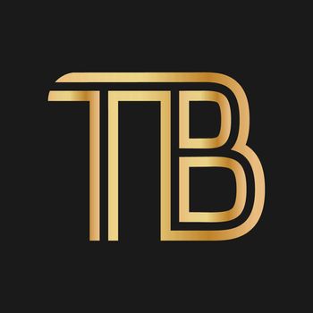 Uppercase letters T and B. Flat bound design in a Golden hue for