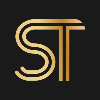 Uppercase letters S and T. Flat bound design in a Golden hue for
