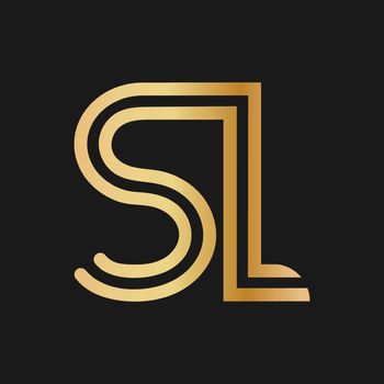 Uppercase letters S and L. Flat bound design in a Golden hue for