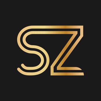 Uppercase letters S and Z. Flat bound design in a Golden hue for