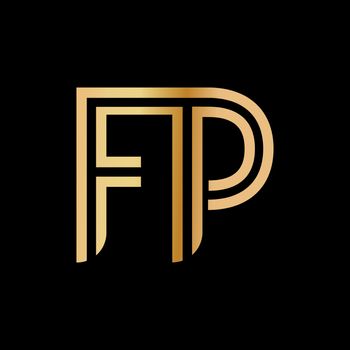 Uppercase letters F and P. Flat bound design in a Golden hue for