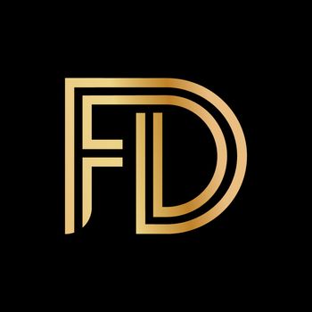 Uppercase letters F and D. Flat bound design in a Golden hue for