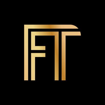 Uppercase letters F and T. Flat bound design in a Golden hue for