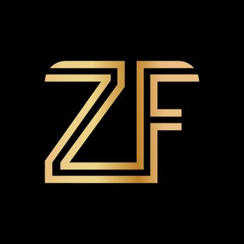 Uppercase letters Z and F. Flat bound design in a Golden hue for