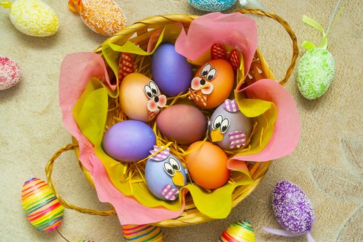 Easter composition with eggs on a pastel background