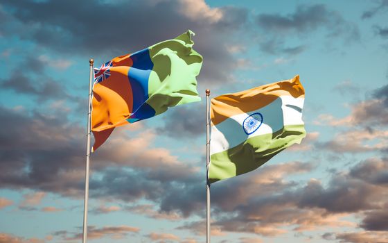 Beautiful national state flags of Sultanate of M'Simbati and India. 