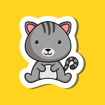 Cute cartoon sticker little cat logo template. Mascot animal cha