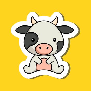 Cute cartoon sticker little cow logo template. Mascot animal cha