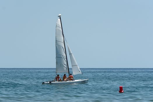 Boats on the coast of Castelldefels in Barcelona in summer after