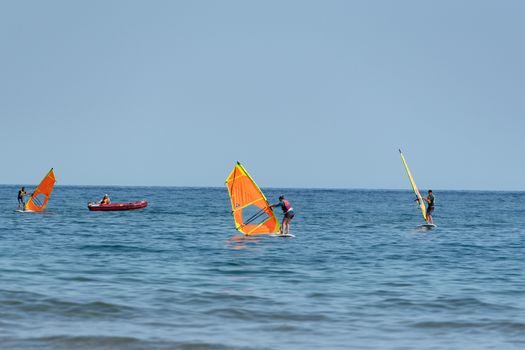 Windsurf on the coast of Castelldefels in Barcelona in summer af