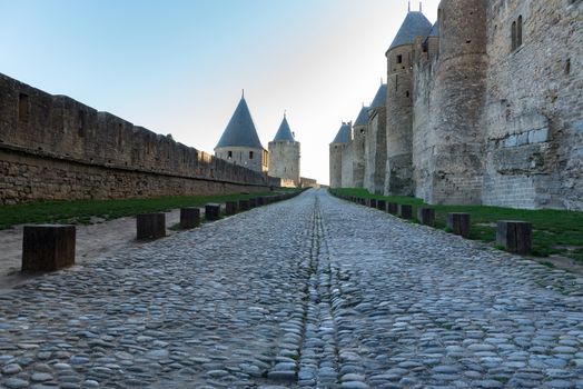 Medieval Castle at Carcassonne in twilight. France