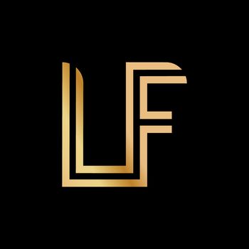 Uppercase letters L and F. Flat bound design in a Golden hue for