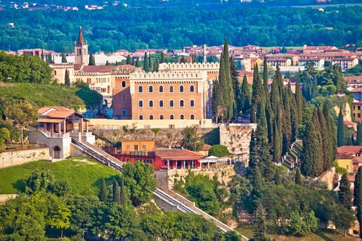 Verona. Castel San Pietro on picturesque green hill in historic 