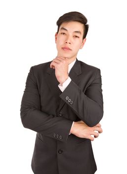 Young Businessman smart portrait looking at camera isolated on w