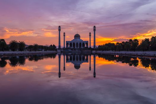 Landscape of beautiful sunset sky at Central Mosque, Songkhla pr