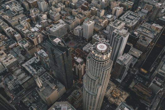 Circa November 2019: SpectacularAerial Drone Shot of Downtown Los Angeles, California